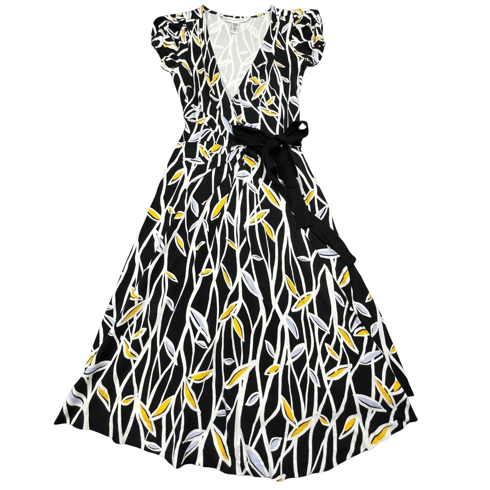 DVF Diane von Furstenberg Antonio Midi Wrap Dress 2 Botanical Floral Leaf Print
